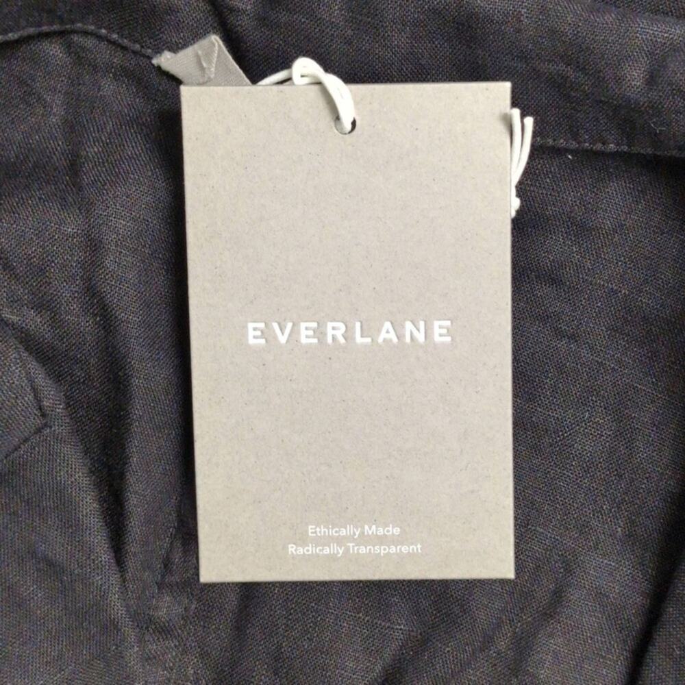 NWT Everlane Black Linen Short Sleeve Notch Shirt Pockets Button Up Shirt M - Picture 5 of 9